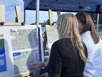 Two people looking at printed designs